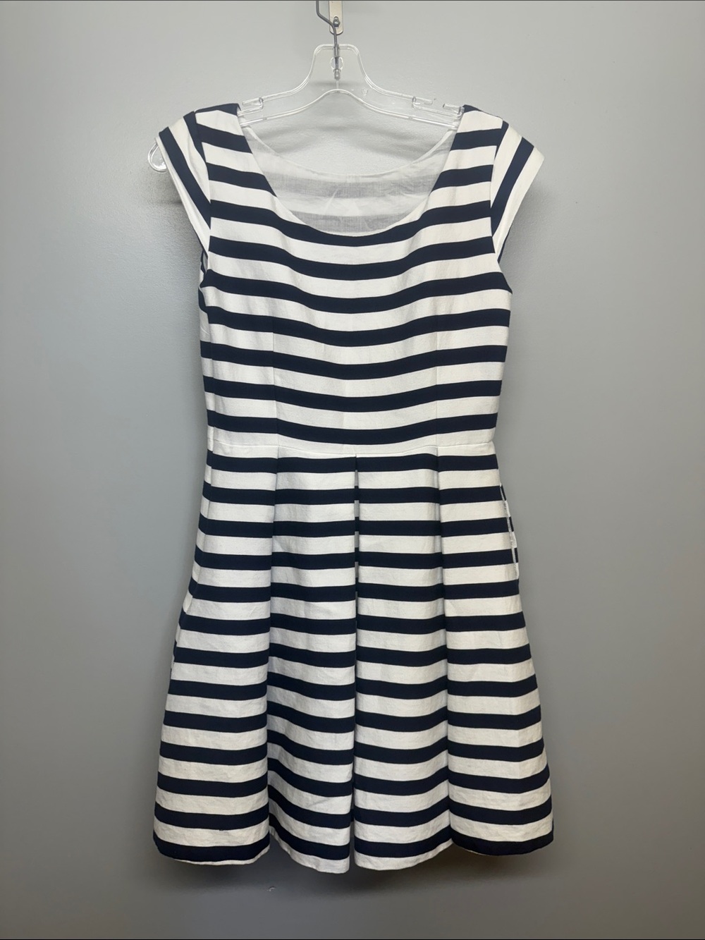 Kate Spade Silk Navy White Striped Fit & Flare Aline Prep Midi Dress w/Pockets - Picture 8 of 8